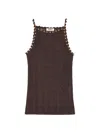 Sandro Louisa Beaded Pointelle Knit Camisole In Brown