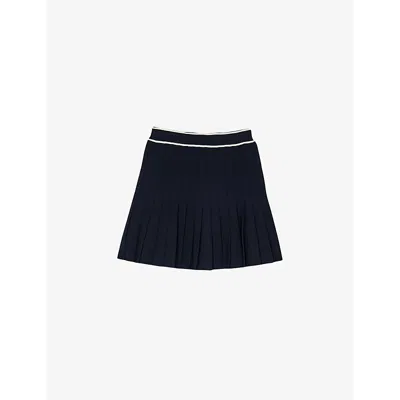 Sandro Womens Bleus Contrast-stripe Elasticated-waist Pleated Stretch-woven Mini Skirt