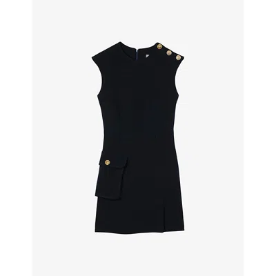 SANDRO WOMENS BLEUS EXTRA LARGE-POCKET BUTTONED STRETCH-CREPE MINI DRESS