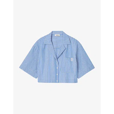 Sandro Crystal-embellished Cropped Shirt In Bleus