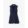 Sandro Womens Bleus V-neck Sleeveless Pleated Stretch-woven Playsuit