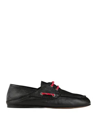 Sandro Leather Boat Shoes In Noir / Gris