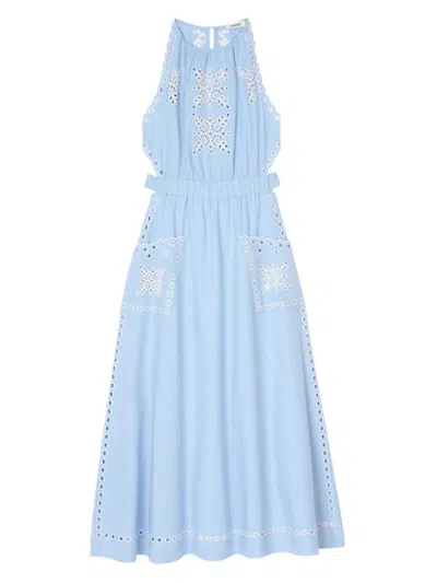 Sandro Women's Broderie Anglaise Midi Dress In Sky Blue