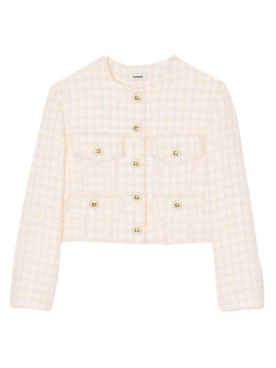 Sandro Women's Cropped Decorative Tweed Jacket In Light Pink