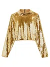 Sandro Women's Cropped Knit Sweater With Sequins In Gold
