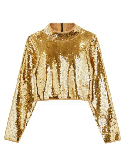 Sandro Women's Cropped Knit Jumper With Sequins In Gold