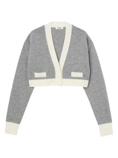 Sandro Women's Cropped Knitted Cardigan In Grey