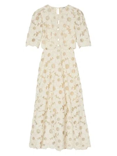 sandro dress gold Sandro Daniela Guipure-lace Midi Dress In Ecru Gold