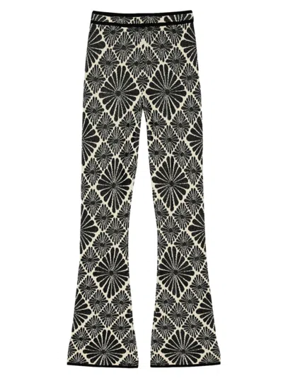 Sandro Floral-embroidered Flared Trousers In Ecru Black