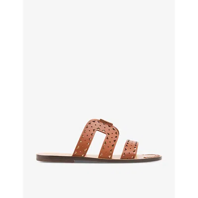 Sandro Womens Jaunes / Oranges Perforated Flat Leather Sandals