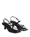 Sandro Womens Noir / Gris Strappy Square-toe Leather Heeled Sandals Eur 36 / 3 Uk In Black