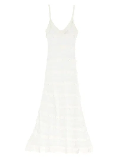Sandro Jessie Ruffled Pointelle Maxi Dress In White | ModeSens