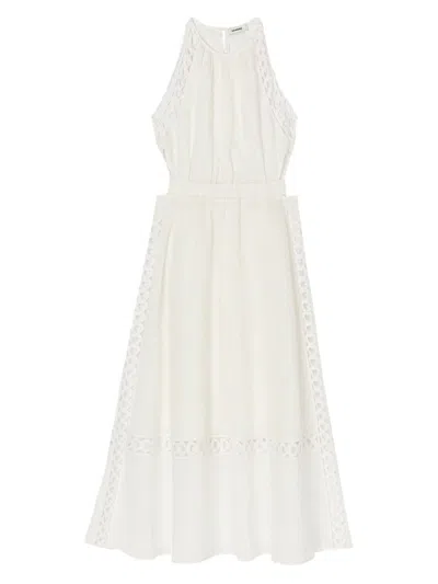 Sandro Coralie Heart Lace Midi Dress In White