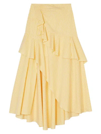 Sandro Women's Long Asymmetrical Skirt In Yellow Ecru