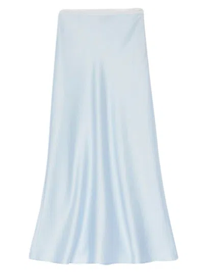 Sandro Womens Bleus Logo Lace-waistband Floaty-hem Satin Midi Skirt In Bleus