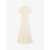 Sandro Womens Naturels Contrast-stitch Short-sleeve Stretch-knit Midi Dress