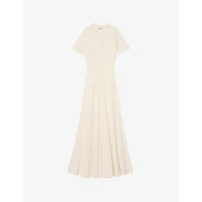 Sandro Womens Naturels Contrast-stitch Short-sleeve Stretch-knit Midi Dress In Naturels