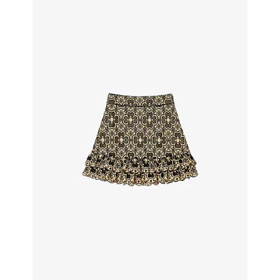 SANDRO SANDRO WOMENS NATURELS FLORAL BRODERIE-ANGLAISE EMBROIDERED COTTON MINI SKIRT