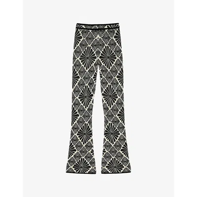 Sandro Womens Naturels Floral-print Flared-leg Stretch-knit Trousers