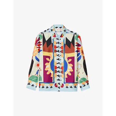 Sandro Womens Naturels Graphic-print Relaxed-fit Silk Shirt