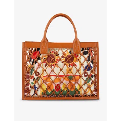 SANDRO SANDRO WOMEN'S NATURELS KASBAH GRAPHIC-MOTIF COTTON AND LEATHER TOTE