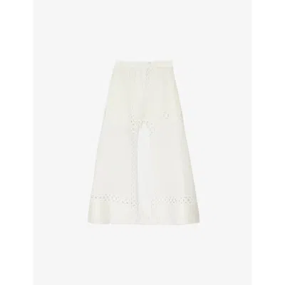 Sandro Womens Naturels Open-embroidered Linen-blend Maxi Skirt