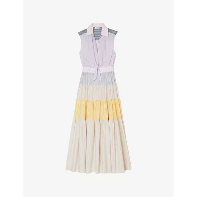 Sandro Womens Naturels Patchwork Tie-waist Cotton Maxi Dress