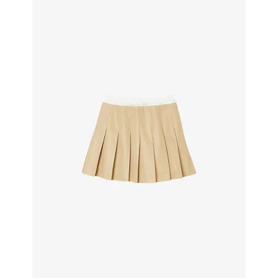 Sandro Womens Naturels Pleated Contrast-trim Cotton-blend Mini Skirt
