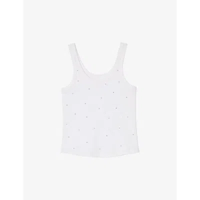 SANDRO WOMENS NATURELS RHINESTONE-EMBELLISHED ROUND-NECK STRETCH-COTTON TANK TOP