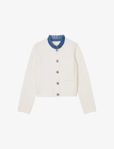 SANDRO WOMENS NATURELS DETACHABLE-TRIM COLLAR KNITTED CARDIGAN