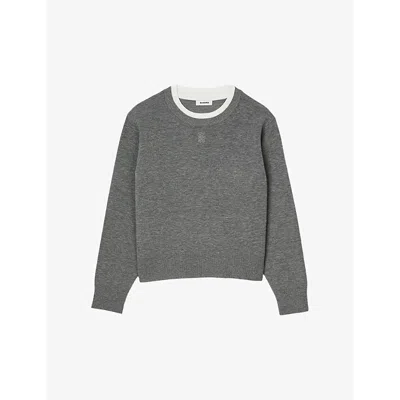 Sandro Womens  Contrast-collar Relaxed-fit Jersey Jumper In Noir / Gris