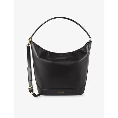 Sandro Womens  Removable-strap Slouchy Leather Shoulder Bag In Noir / Gris