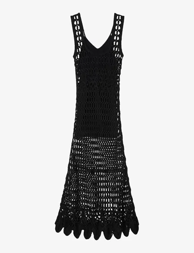 Sandro Women's Noir / Gris Round-neck Sleeveless Crochet-knitted Maxi Dress