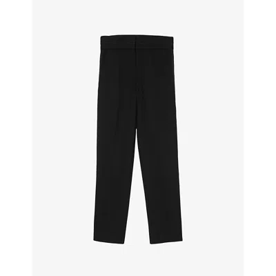 Sandro Womens Noir / Gris Straight-leg High-rise Stretch-woven Trousers