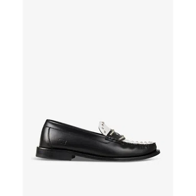 Sandro Two-tone Leather Loafers In Black Ecru