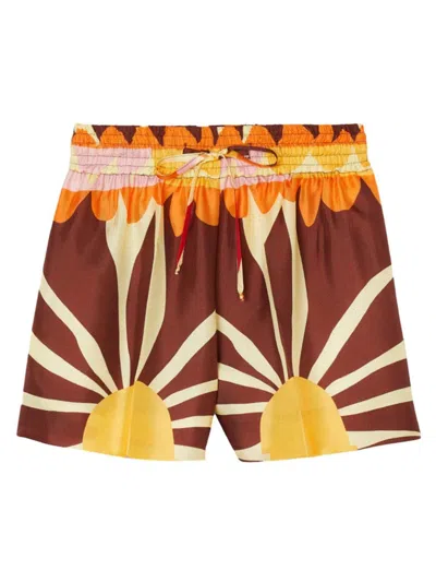 Sandro Women's Patterned Satin-effect Shorts In Brown Multi