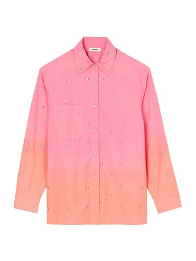 Sandro Women's Rhinestone Dip Dye Shirt In Pink Orange