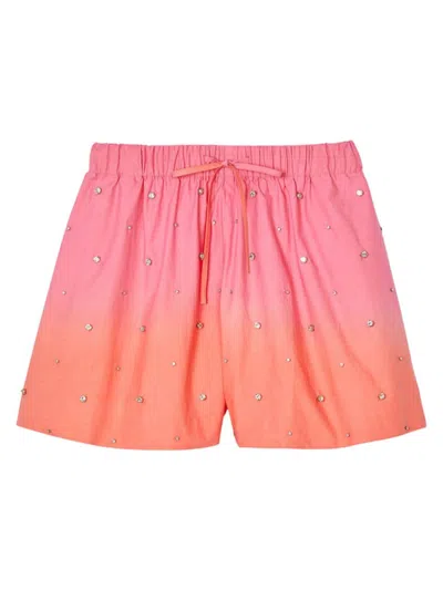 Sandro Season Rhinestone Dip Dyed Shorts In Pink / Orange