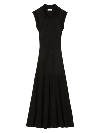 Sandro Women's Ribbed Maxi Dress In Black