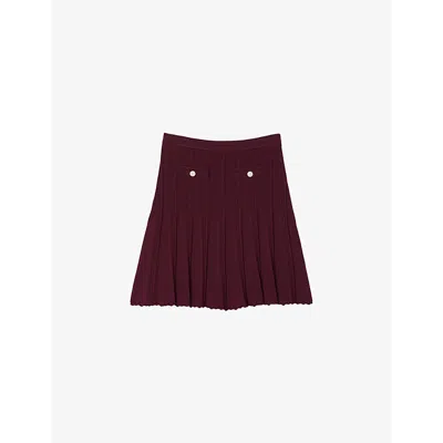 Sandro Womens Rouges Cable-knit High-rise Pleated Stretch-woven Mini Skirt