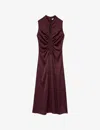 Sandro Womens Rouges Cut-out Draped Satin Midi Dress