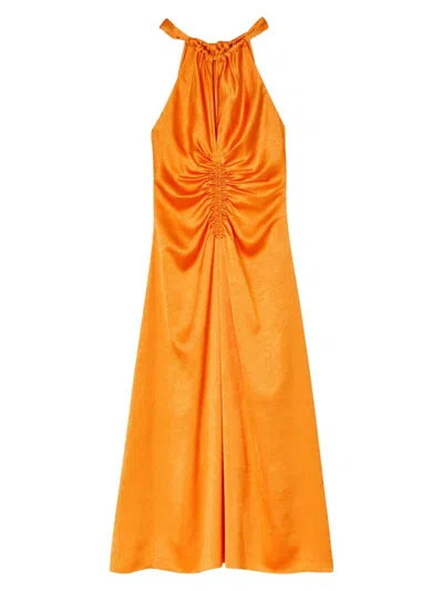Sandro Women's Ruched Satin Effect Maxi Dress In Orange