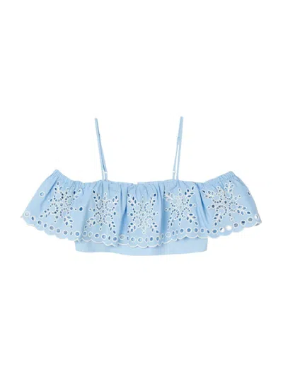 Sandro Broderie-anglaise Crop Top In Sky Blue