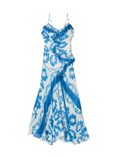 Sandro Women's Ruffled Print Dress In Blue White