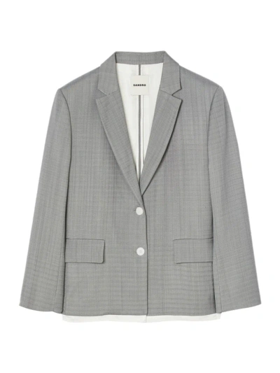 Sandro Women's Satin-effect Suit Jacket In Light Grey