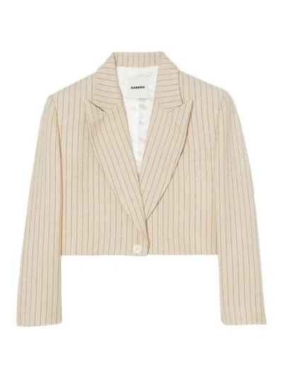 Sandro Women's Stripy Cropped Jacket In Beige