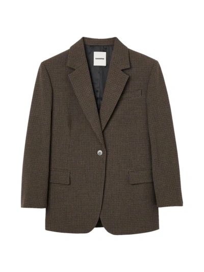 Sandro Women's Suit Jacket With Small Checks In Brown