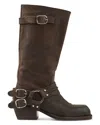 Sandro Leather Buckle Boots In Brown