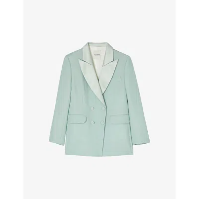 Sandro Double-breasted Twill-weave Blazer In Verts
