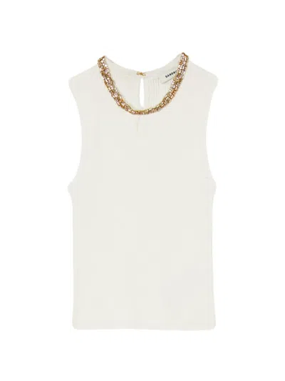 Sandro Women's Vest Top With Jewellery Neck In White